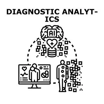 Artificial intelligence brain analyzing medical data on a computer screen, li Stock Illustration