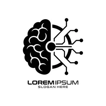 Artificial Intelligence Brain and Circuit Technology Logo Design Stock Illustration