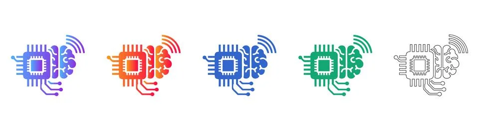 Artificial Intelligence Brain and Processor Icons Illustrazione stock