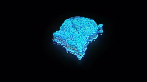 Artificial intelligence brain animation data mining, deep learning. Electronic Stock Illustration