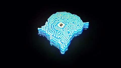 Artificial intelligence brain animation data mining, deep learning. Electronic Illustrazione stock