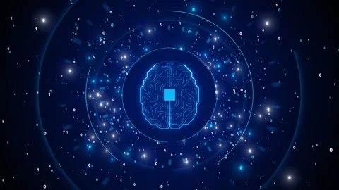 Artificial intelligence brain background glowing blue neural circuit, binary Stock Footage 334062962