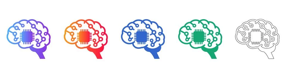 Artificial Intelligence Brain Chip Icons Illustrazione stock