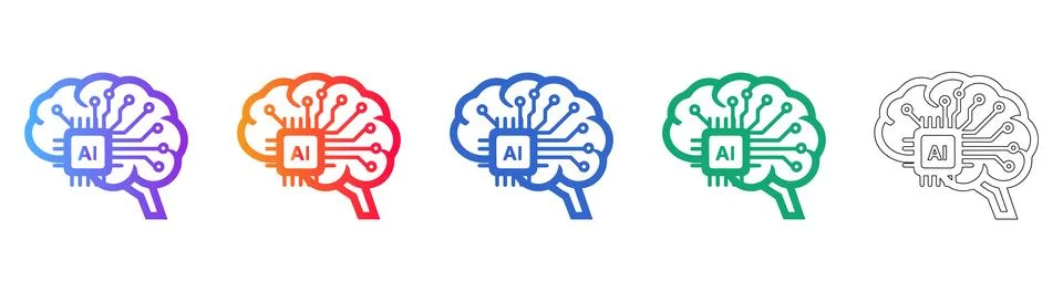 Artificial Intelligence Brain Chip Icons Stock Illustration