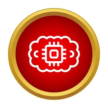 Artificial intelligence brain chip inside a red circle Stock Illustration