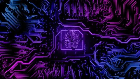 Artificial intelligence brain circuit board network computing Illustrazione stock