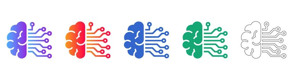 Artificial Intelligence Brain Circuit Icons Stock Illustration