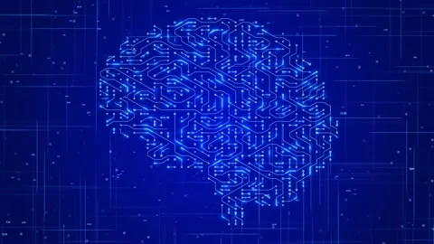 Artificial Intelligence Brain Circuit with Moving Data Lines and Numbers Stock Footage 331432872