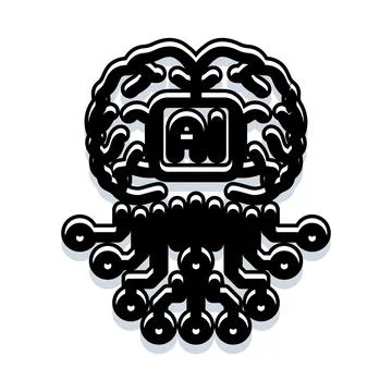 Artificial intelligence brain circuitry and digital mind icon Stock Illustration
