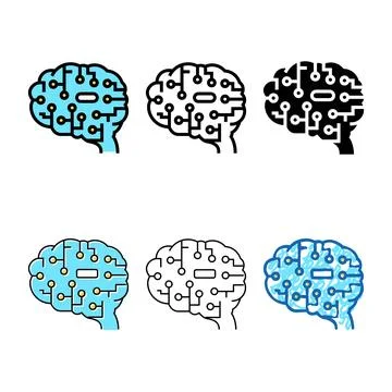 Artificial intelligence brain color icon multistyle vector Stock Illustration