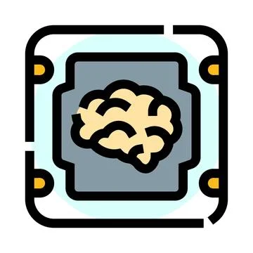 Artificial intelligence brain on computer chip icon Stock Illustration