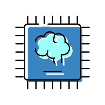 Artificial intelligence brain on computer microchip icon for computing Stock Illustration