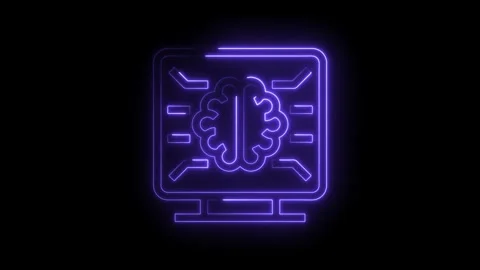 Artificial intelligence brain on computer screen animation in purple neon g.. Stock Footage 314538512