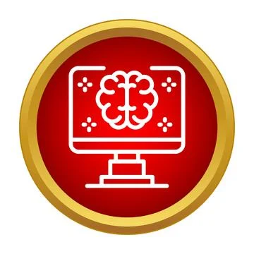 Artificial intelligence brain on computer screen icon Stockillustratie