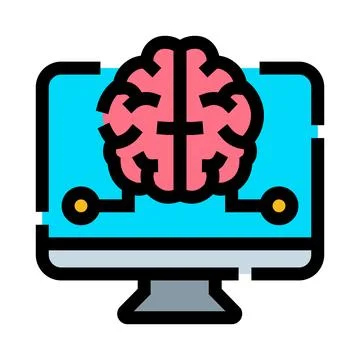 Artificial intelligence brain on computer screen icon Ilustração Stock