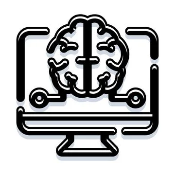 Artificial intelligence brain on computer screen icon Stock Illustration