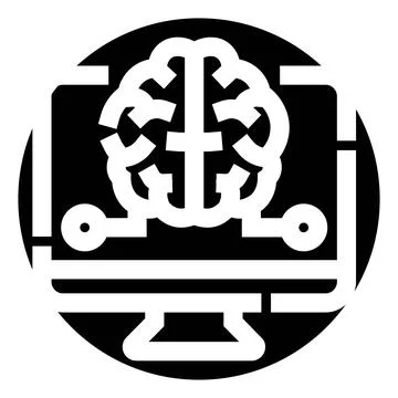 Artificial intelligence brain on computer screen icon Stock Illustration