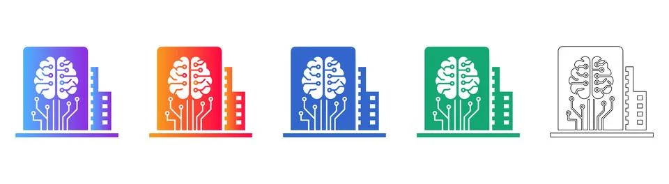 Artificial Intelligence Brain Concept Icons Stock Illustration