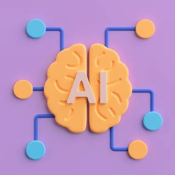 Artificial Intelligence Brain Concept. Orange Brain With AI Letters And Neu.. Illustrazione stock