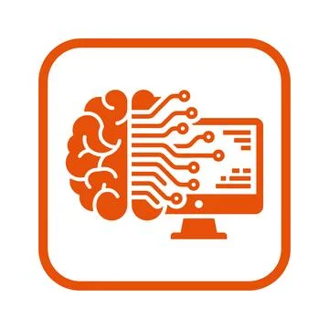 Artificial intelligence brain connected to computer screen for data process.. Stockillustratie