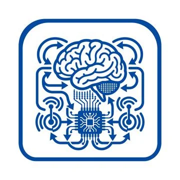 Artificial intelligence brain connected to microchip with data exchange for.. Stock Illustration