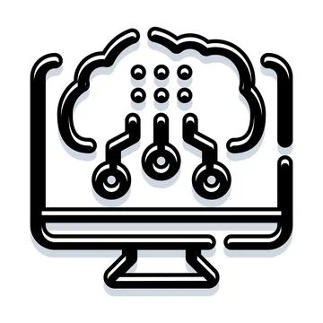 Artificial intelligence brain connecting with computing monitor イラスト素材