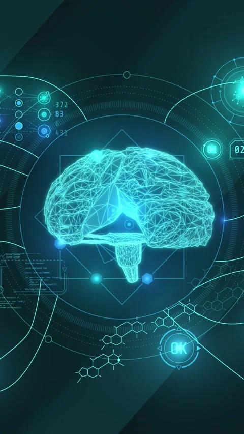 Artificial intelligence brain connecting digital technology data Stock Footage 345667303