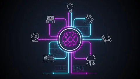 Artificial intelligence brain connecting global technology network Stock Footage 335887874