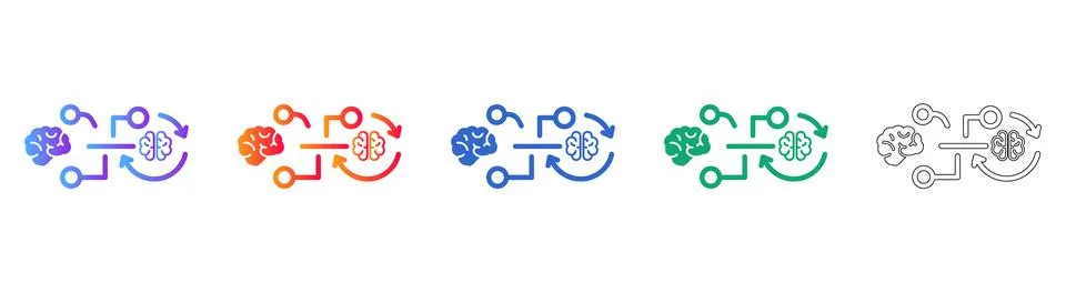 Artificial Intelligence Brain Connectivity Flowchart Icons Stock Illustration