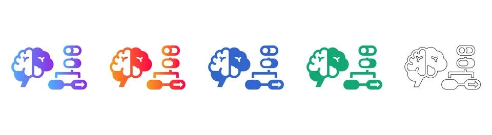 Artificial Intelligence Brain with Data Flow Processing Illustration Set Stock Illustration