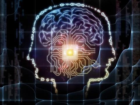 Artificial Intelligence Brain with Digital Circuit and Data Code 库存插图