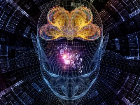 Artificial Intelligence Brain with Digital Data Network Stock Illustration