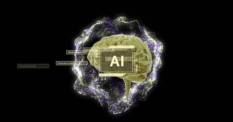 Artificial intelligence brain with digital interface and data visualization Stock Photos