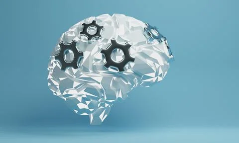 Artificial intelligence brain with gears. 3d rendering Stock Photos
