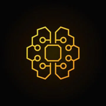 Artificial intelligence brain golden icon 스톡 일러스트