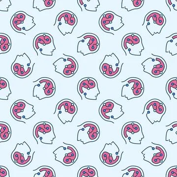 Artificial Intelligence Brain in Head vector AI colored seamless pattern 库存插图