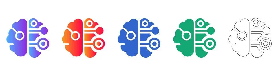 Artificial Intelligence Brain Icon Collection Stock Illustration
