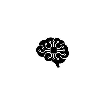 Artificial intelligence brain icon with computer chip circuit 库存插图
