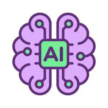 Artificial Intelligence Brain Icon, Digital Technology, and Machine Learnin.. Stock Illustration
