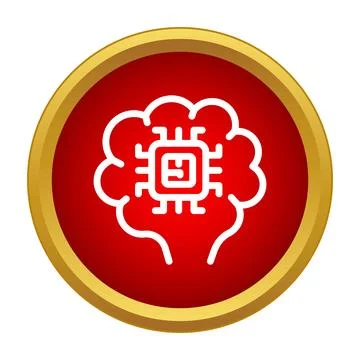 Artificial intelligence brain icon with microchip 스톡 일러스트