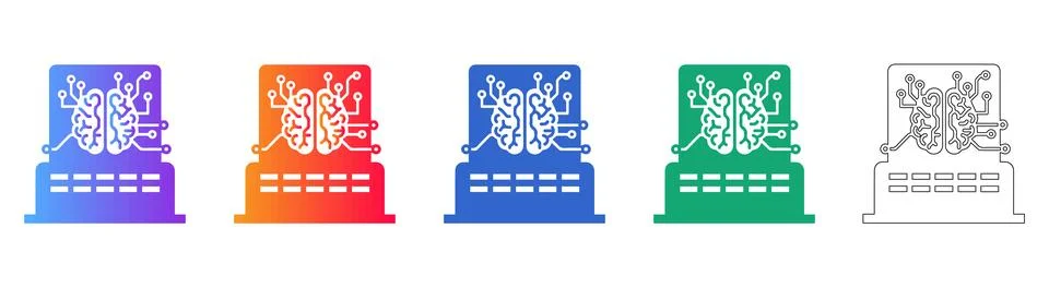 Artificial Intelligence Brain Icons Illustrazione stock