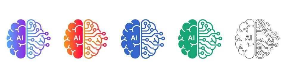 Artificial Intelligence Brain Icons for Tech Concepts 스톡 일러스트