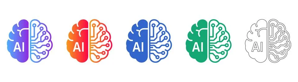 Artificial Intelligence Brain Icons for Technology and Innovation Concepts Stock Illustration