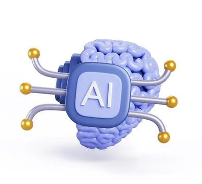 Artificial intelligence brain implant or ai chip icon 3d render. Brain computer Stock Illustration