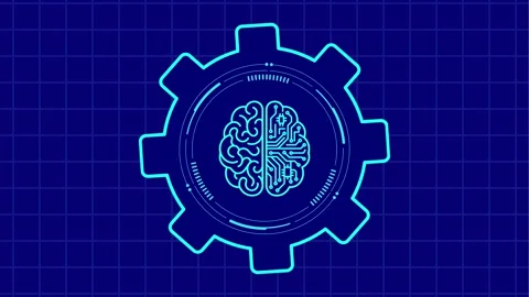 Artificial Intelligence Brain Inside Gear with Futuristic Technology Interface Stock Footage 341914988
