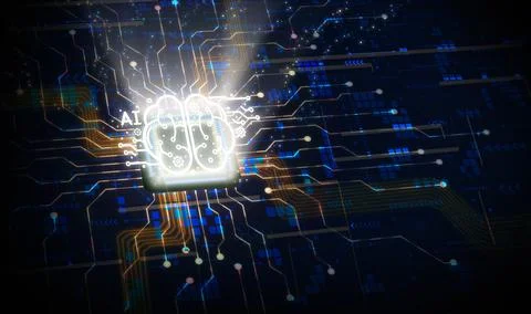 The artificial intelligence brain is integrated into a circuit background. .. Stock Illustration