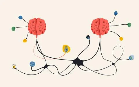Artificial Intelligence Brain Interface and Neural Network Vector Stock Illustration