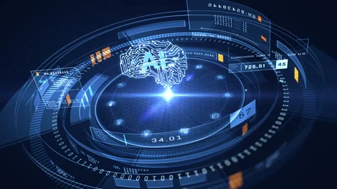 Artificial Intelligence Brain Interface with Futuristic Data Visualization, Video stock 273282144