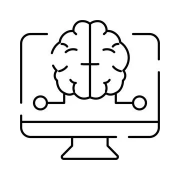 Artificial intelligence brain learning on computer monitor 库存插图