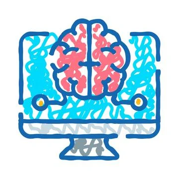 Artificial intelligence brain learning computer doodle concept 库存插图